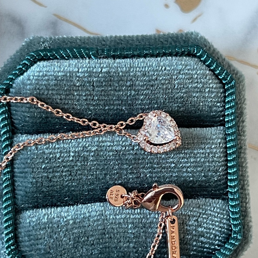 Sparkling rose gold heart collier necklace S925 silver Pandora